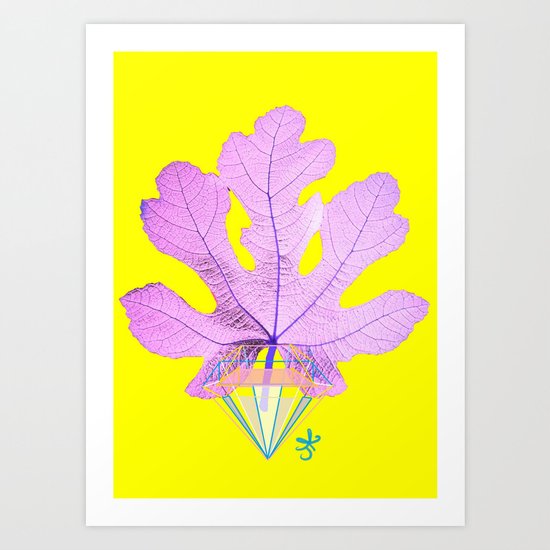 Fig Leaf Diamond Christmas Yellow Golden Art Print