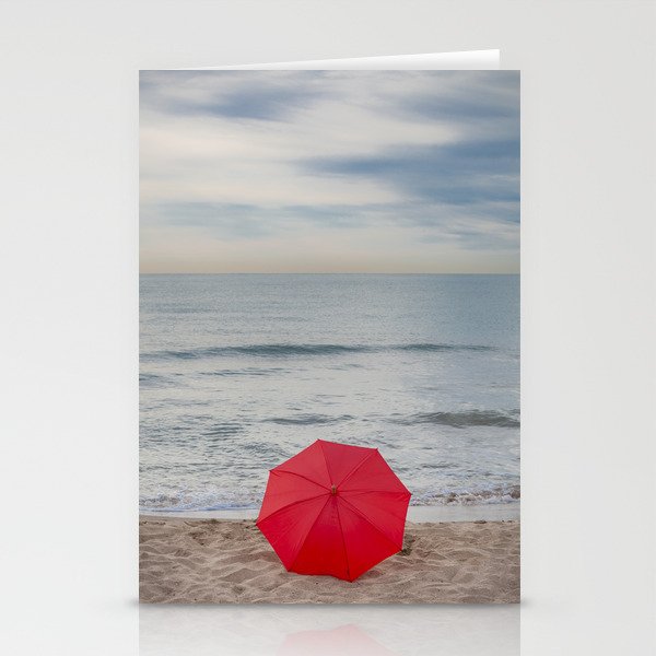 Red Umbrella lying at the beach III Stationery Cards
