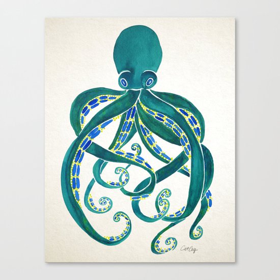 Octopus Watercolor Canvas Print