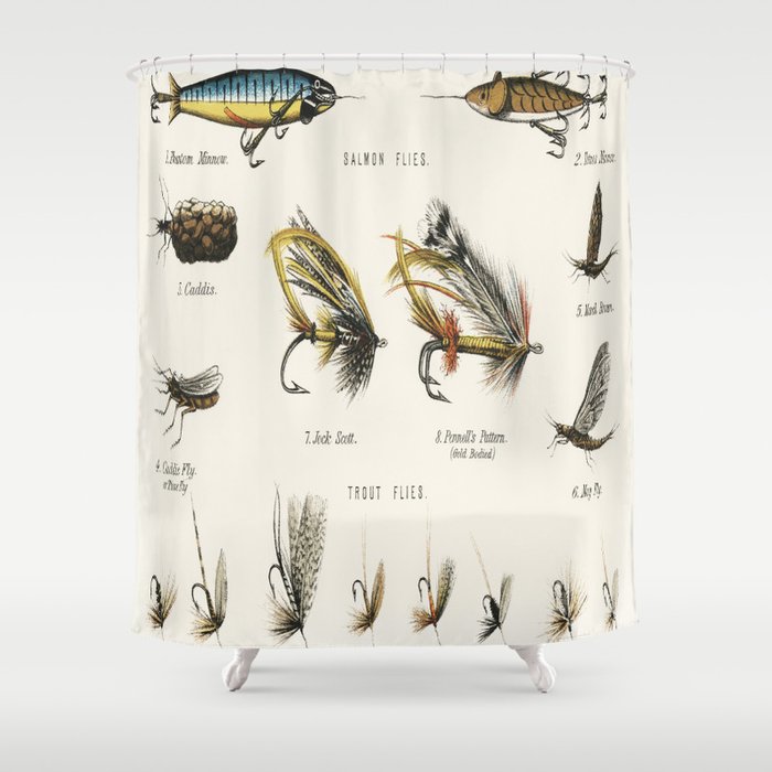 Angling Baits - Fly Fishing Shower Curtain by SFT Design Studio