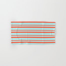 [ Thumbnail: Red & Turquoise Colored Striped/Lined Pattern Hand & Bath Towel ]