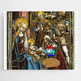 Will the Wandering Gnome Shares a White Hat with Jesus (Gnome Art) (Christmas Art) Jigsaw Puzzle