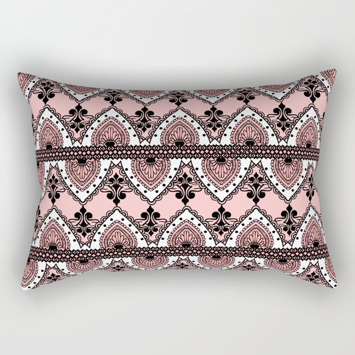 Blush Pink Black and White Ornate Lace Pattern Rectangular Pillow