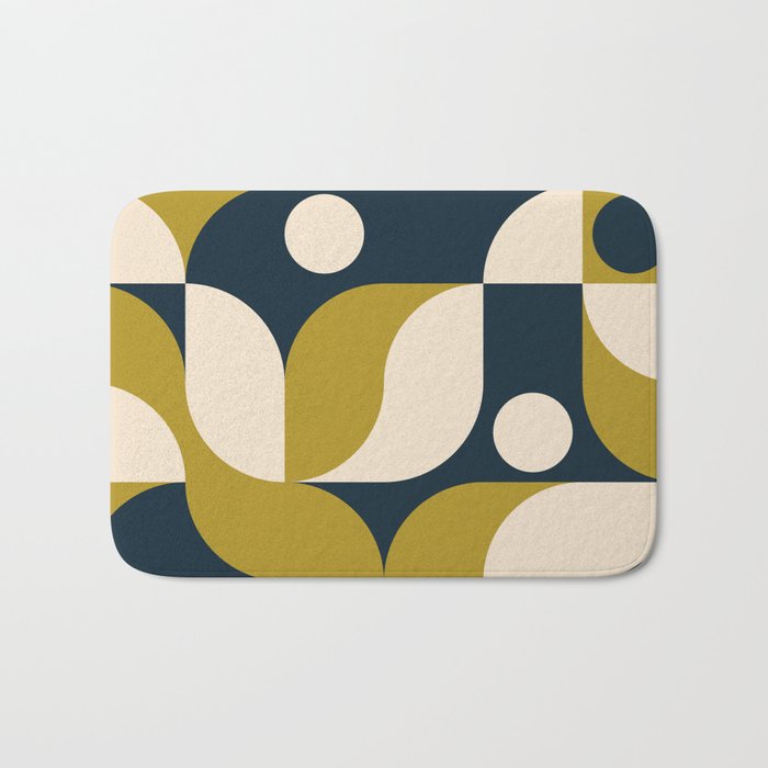 Modern vintage abstract geometric background with circles, rectangles and squares in retro scandinavian style. Pastel colored simple shapes graphic pattern.  Bath Mat