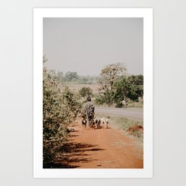 walking with the goats. fine art travel photography in Uganda, Africa. vintage nude tones. art print Art Print