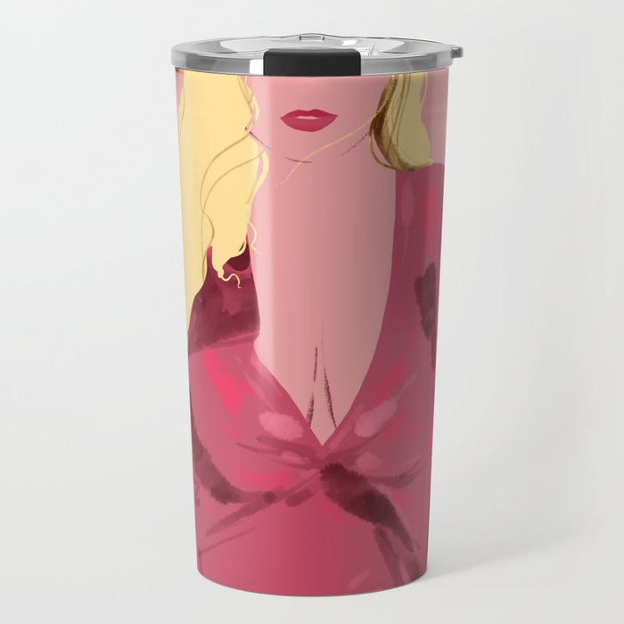 Blonde thick girl in red robe Travel Mug