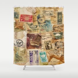 Aged Postage Ephemera Paper Art Shower Curtain
