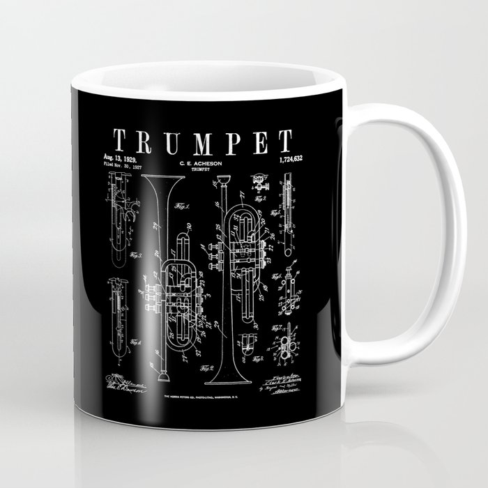 Trumpet Vintage Patent Trumpetist Drawing Print Coffee Mug
