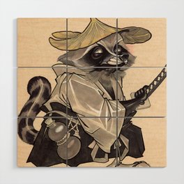 Samurai Raccoon Wood Wall Art