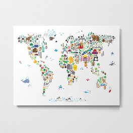 Animal Map of the World for children and kids Metal Print | Illustration, Aminalworldmap, Graphicdesign, Children, Kidsmap, Michaeltompsett, Worldanimalmap, Childrensmap, Worldanimals, Childsmap 