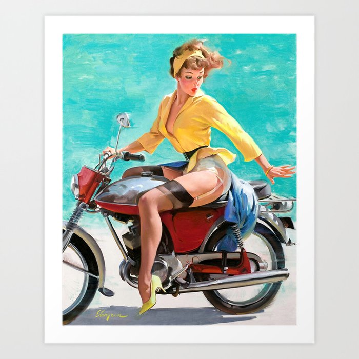 Motorcycle Pinup Girl Art Print