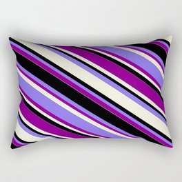[ Thumbnail: Medium Slate Blue, Purple, Beige & Black Colored Lined Pattern Rectangular Pillow ]