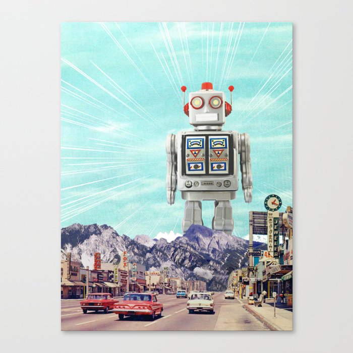 Robot in Town Canvas Print