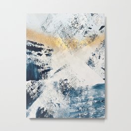 Sunset [1]: a bright, colorful abstract piece in blue, gold, and white by Alyssa Hamilton Art Metal Print