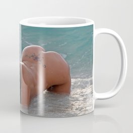 9284-SS Beautiful Wet Naked Woman Nude Beach Sand Surf Big Breasts Long Black Hair Sexy Erotic Art Coffee Mug