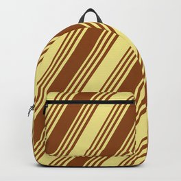 [ Thumbnail: Brown and Tan Colored Striped/Lined Pattern Backpack ]