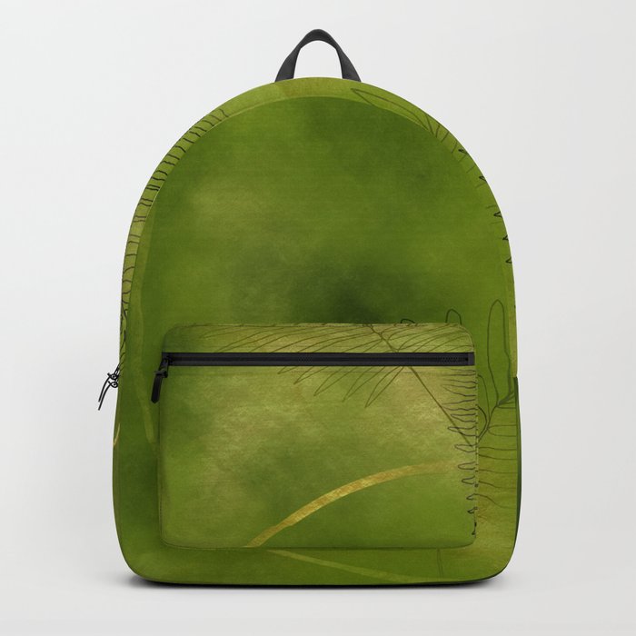 Tropical Leaves & Golden Rings Green Tones Backpack