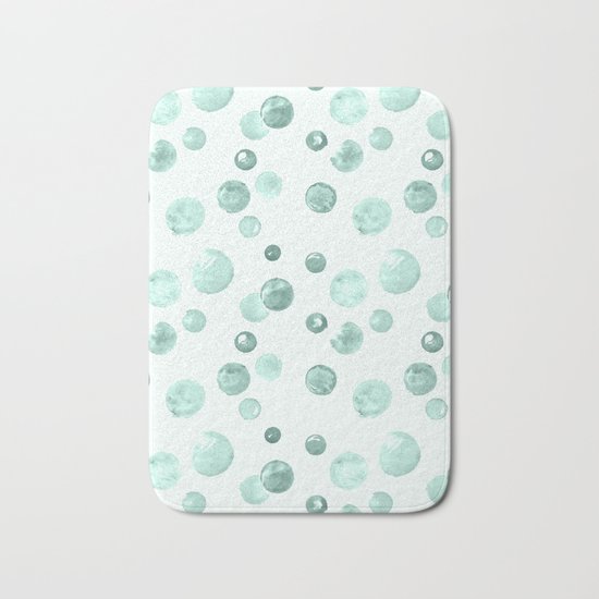 Aqua Sky Watercolors Polka Dots Bath Mat