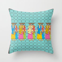 Indian Village Girls Throw Pillow