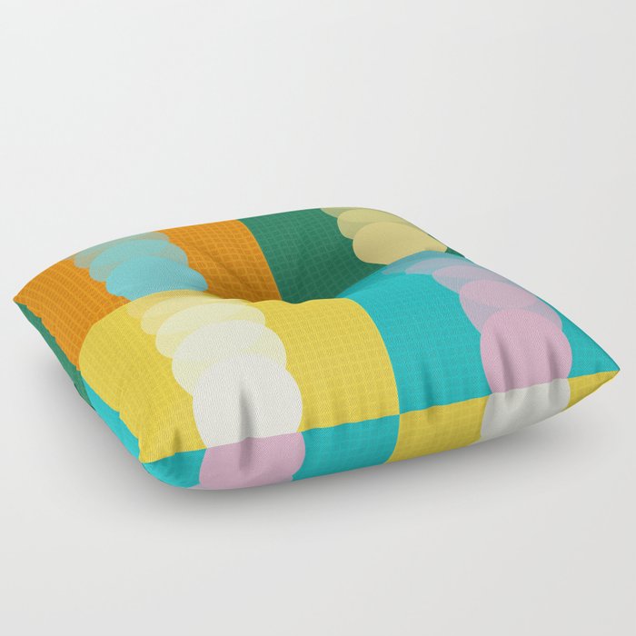 Grid retro color shapes patchwork 1 Floor Pillow