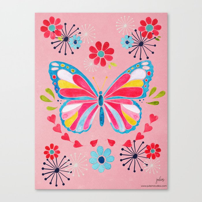 Butterfly Pink and Blue Canvas Print