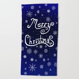 Merry Christmas Snowflake Greeting Beach Towel