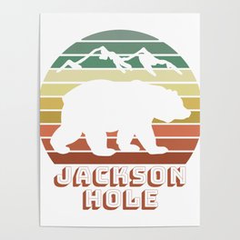 Jackson Hole Wyoming Bear Sunset Retro Gifts Poster