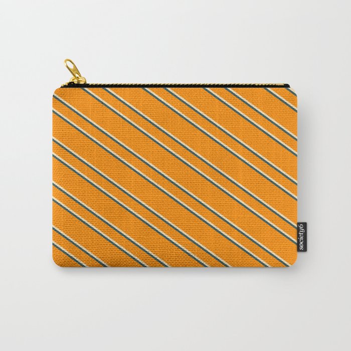 Dark Orange, Beige, and Dark Slate Gray Colored Striped Pattern Carry-All Pouch