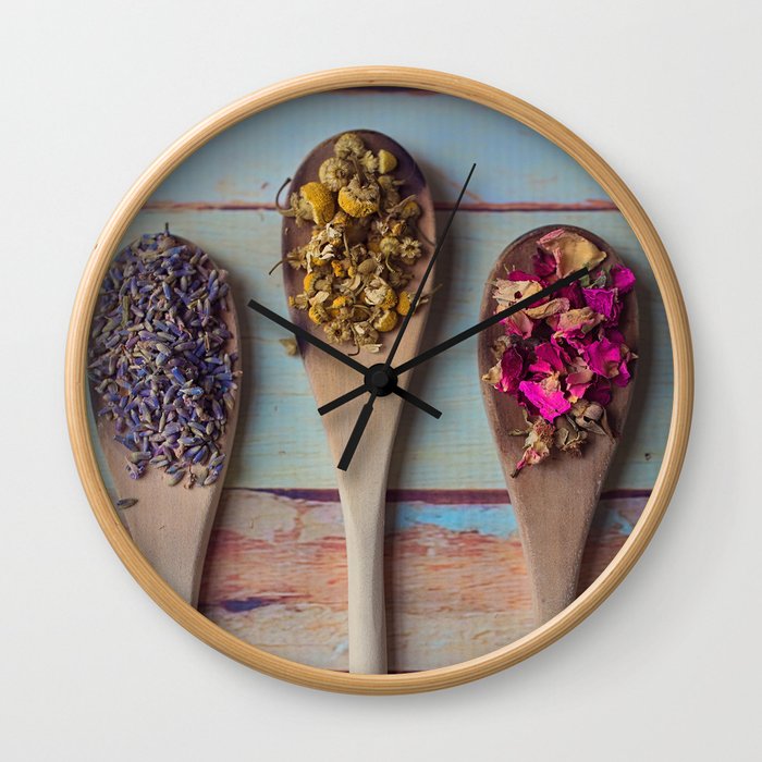 Three Beauties, Floral and Wooden Spoon Wall Clock