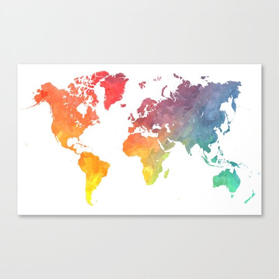 Map of the world colored Canvas Print