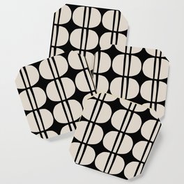 Mid Century Modern Geometric Pattern 157 Black and Linen White Coaster