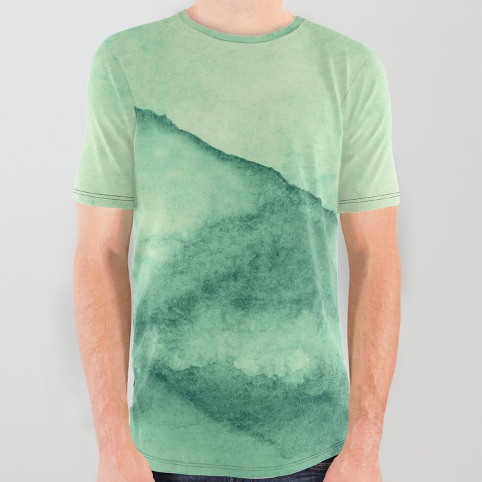Green Mint Mountains All Over Graphic Tee