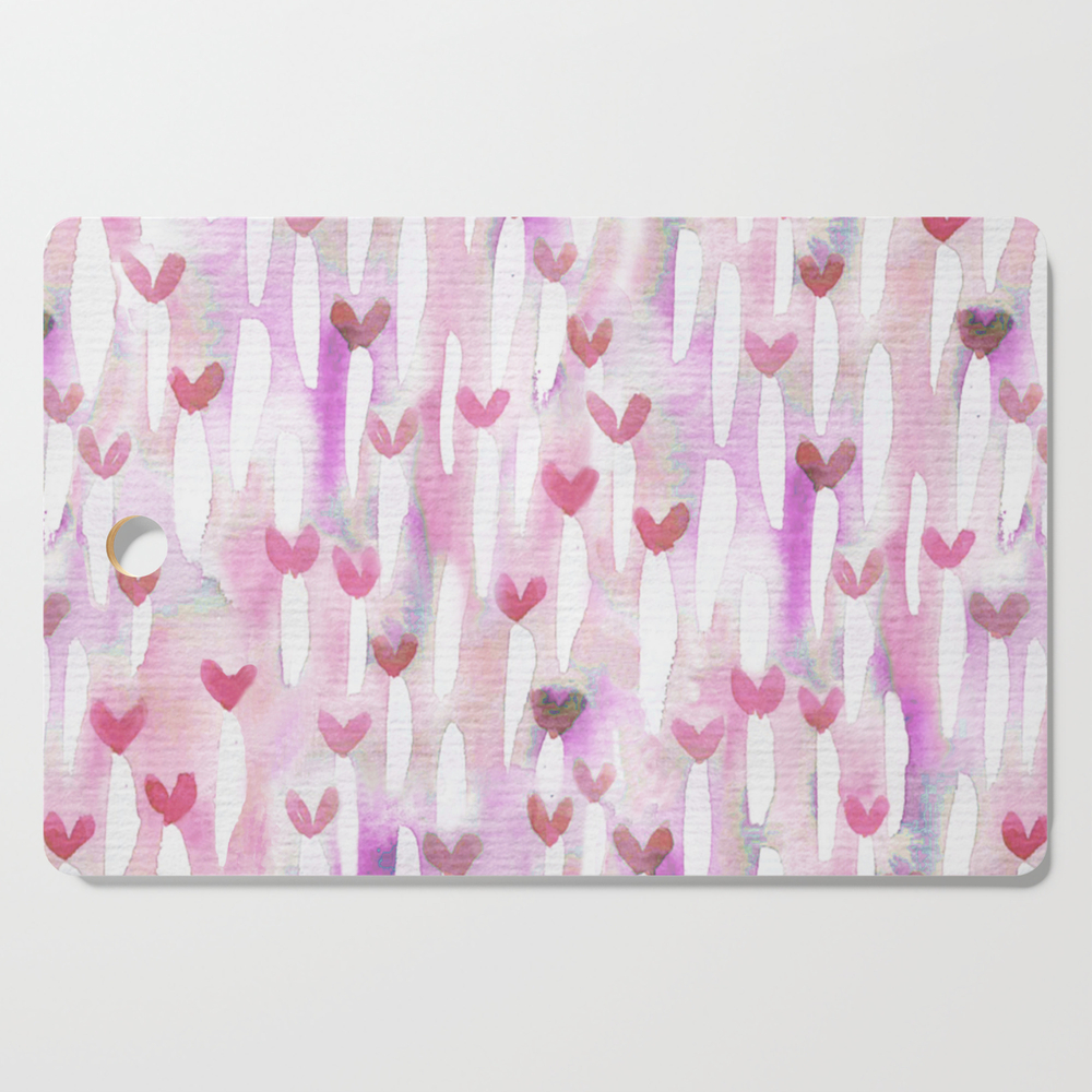 Pink Watercolor Hearts for Valentine Cutting Board by illaberekdesign
