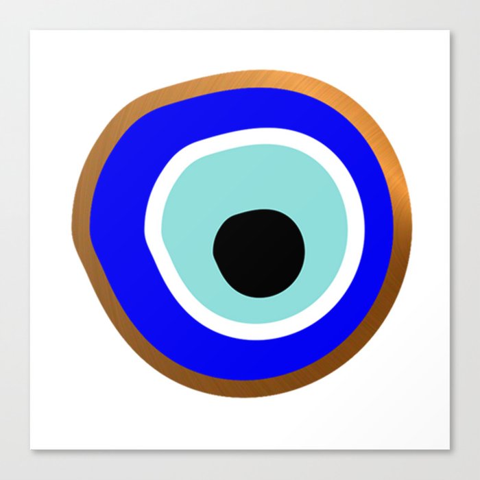 Grecian Gold evil eye in blue on white Canvas Print
