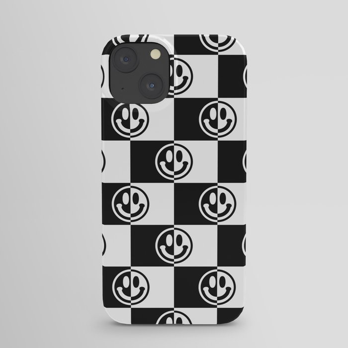 Smiley Faces On Checkerboard (Black & White)  iPhone Case