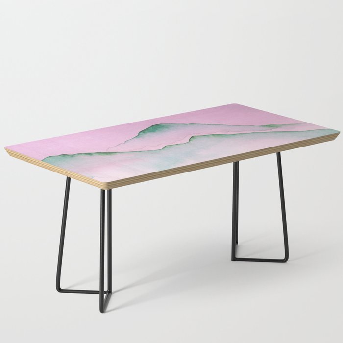 Green Top Mountain Range With Pink Sky Coffee Table