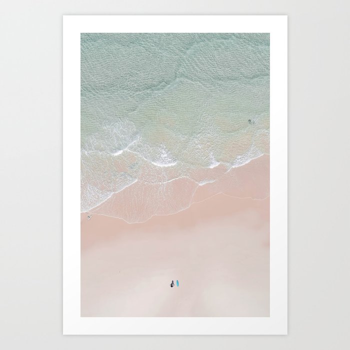 Surf Yoga - Aerial Pink Beach - Pastel Ocean - Sea Travel photography  Art Print