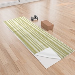 [ Thumbnail: Beige & Dark Khaki Colored Lined/Striped Pattern Yoga Towel ]