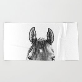 peekaboo horse, bw horse print, horse photo, equestrian print, equestrian photo, equestrian decor Beach Towel