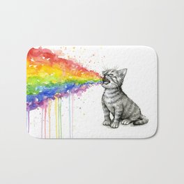 Kitten Puking Rainbow Badematte | Ink, Cat, Animal, Puke, Vomit, Graphicdesign, Funny, Pop Art, Watercolor, Black And White 