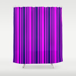 [ Thumbnail: Midnight Blue & Fuchsia Colored Lines Pattern Shower Curtain ]