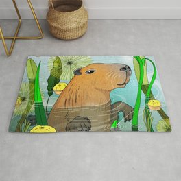 Capybara Rug | Swimming, Capybara, Ink Pen, Spring, Happy, Capybara Lovers, Wildlife, Animal, Water, Karen Strempel 