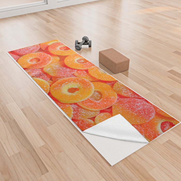 Sour Peach Slices and Rings Candy Photograph Yoga Towel