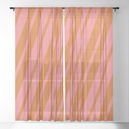 [ Thumbnail: Chocolate and Light Coral Colored Pattern of Stripes Sheer Curtain ]