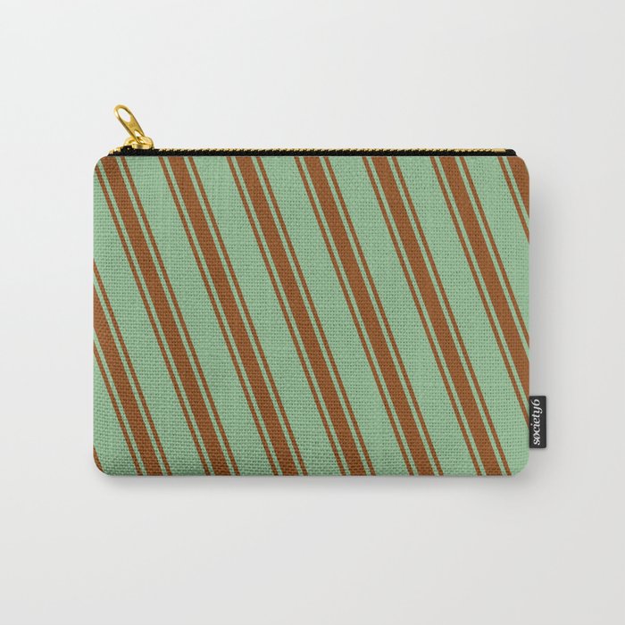 Dark Sea Green and Brown Colored Pattern of Stripes Carry-All Pouch