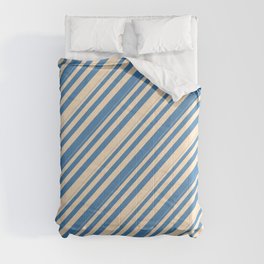[ Thumbnail: Blue and Bisque Colored Lines/Stripes Pattern Comforter ]