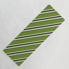 [ Thumbnail: Green, Light Grey, and Black Colored Pattern of Stripes Yoga Mat ]