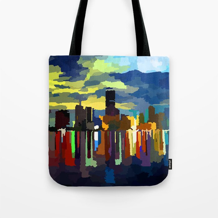 Miami Skyline Moonlight Reflections Tote Bag