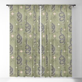 Slither Through The Stars Green Sheer Curtain