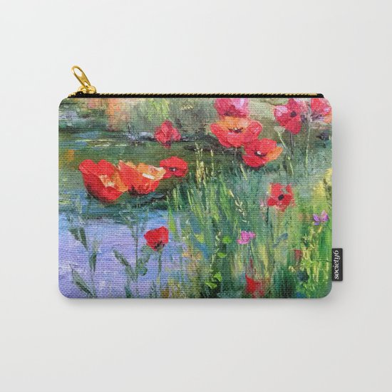 Poppies in a field near a pond Carry-All Pouch